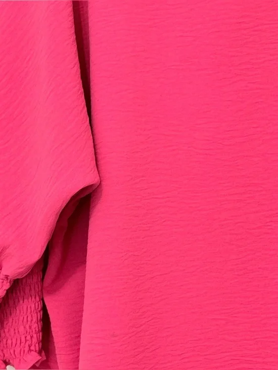 Multiples Blouse Hot Pink Magenta XL Scoop Neck Gathered Sleeves Faux Buttons - Picture 4 of 7